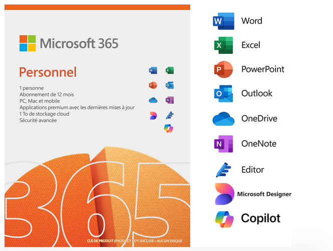 Microsoft 365 Personal Français - abonnement 12 mois pour 1 personne (PC, Mac, iOS et Android)